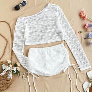 NWOT White Crochet Crop Top and Skirt Set